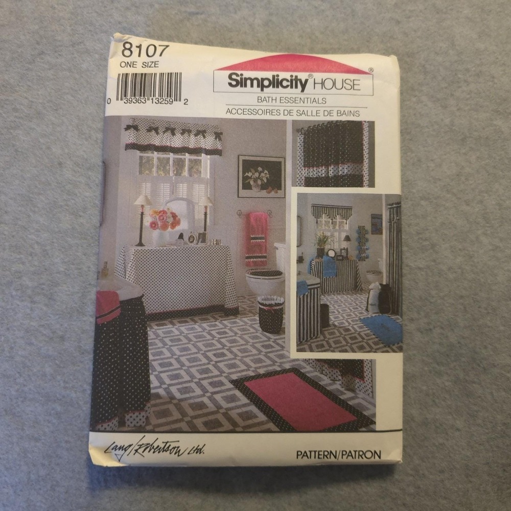 SIMPLICITY Pattern  #8107 HOUSE BATH ESSENTIALS Bathroom Accessories- UNCUT